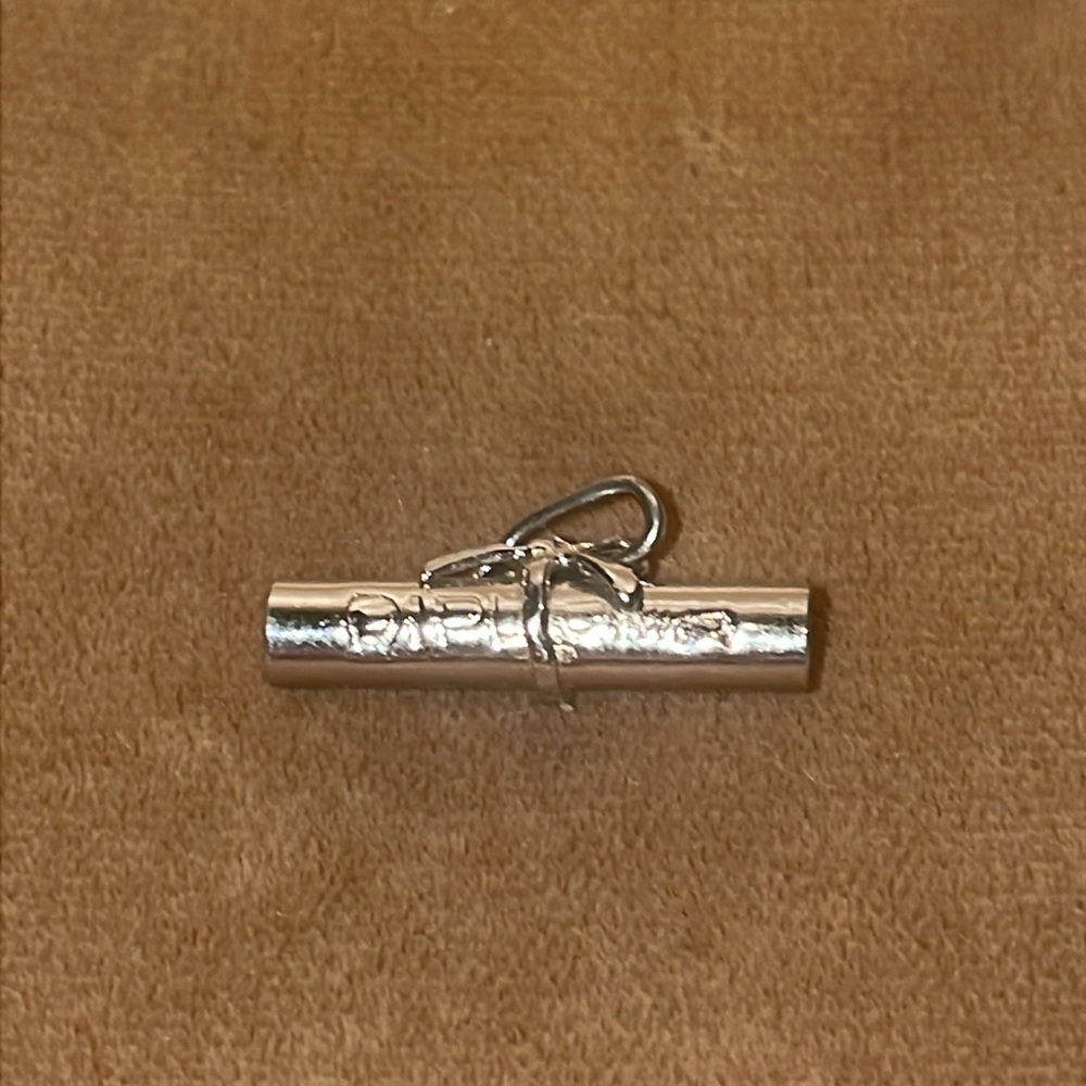 Solid 14K White Gold Vintage Diploma Pendant Charm for Graduate